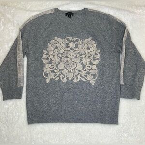 J. Crew Cashmere and Wool Blend Crew Neck Sweater with Floral Design Size XS